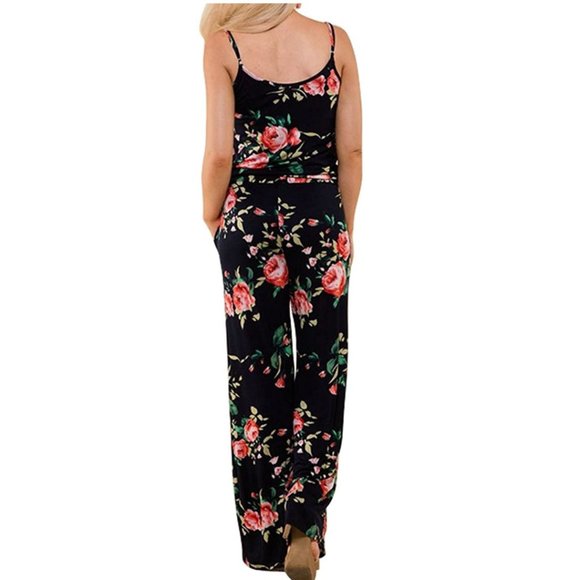 NWOT Black Floral Printed Casual Pocket Jumpsuit - Picture 4 of 7